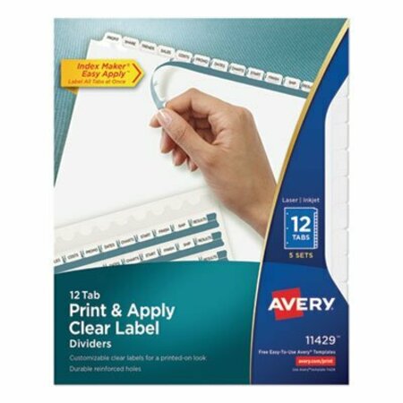 AVERY DENNISON Avery, PRINT AND APPLY INDEX MAKER CLEAR LABEL DIVIDERS, 12 WHITE TABS, LETTER, 5PK 11429